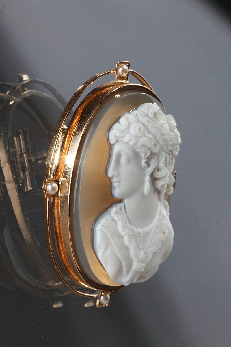 Cameo On Agate Profile Of A Woman And Her Gold Frame, Napoleon III-photo-5