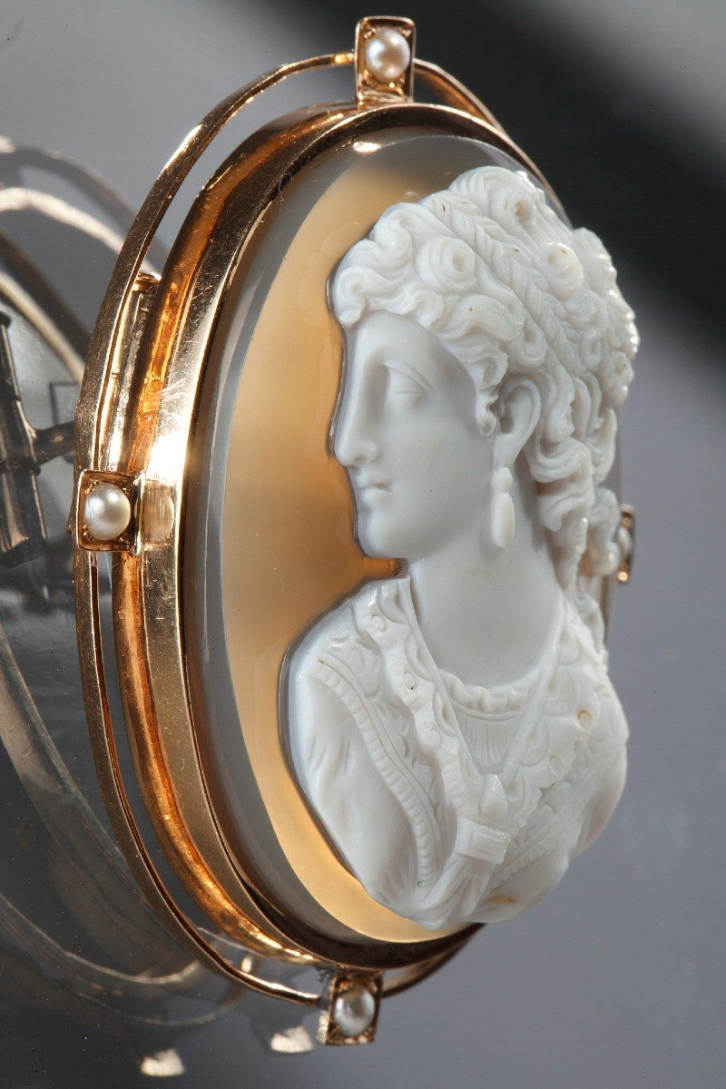 Cameo On Agate Profile Of A Woman And Her Gold Frame, Napoleon III-photo-6