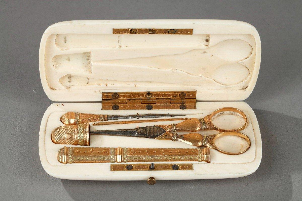 Gold Sewing Kit In Its Ivory Case