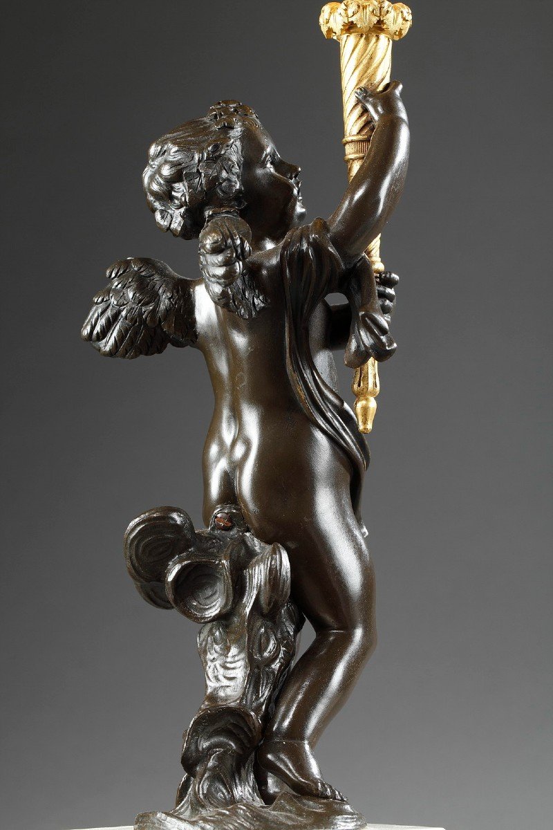 Pair Of Candelabra In Gilt Bronze And Patina. Louis XVI Style. -photo-3