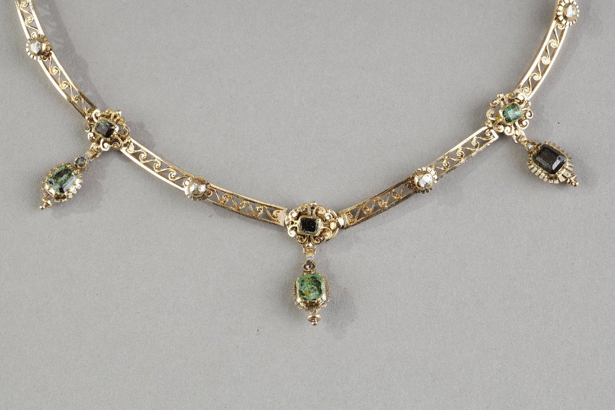 Necklace In Articulated Gold And Precious Stones From The 19th Century-photo-3