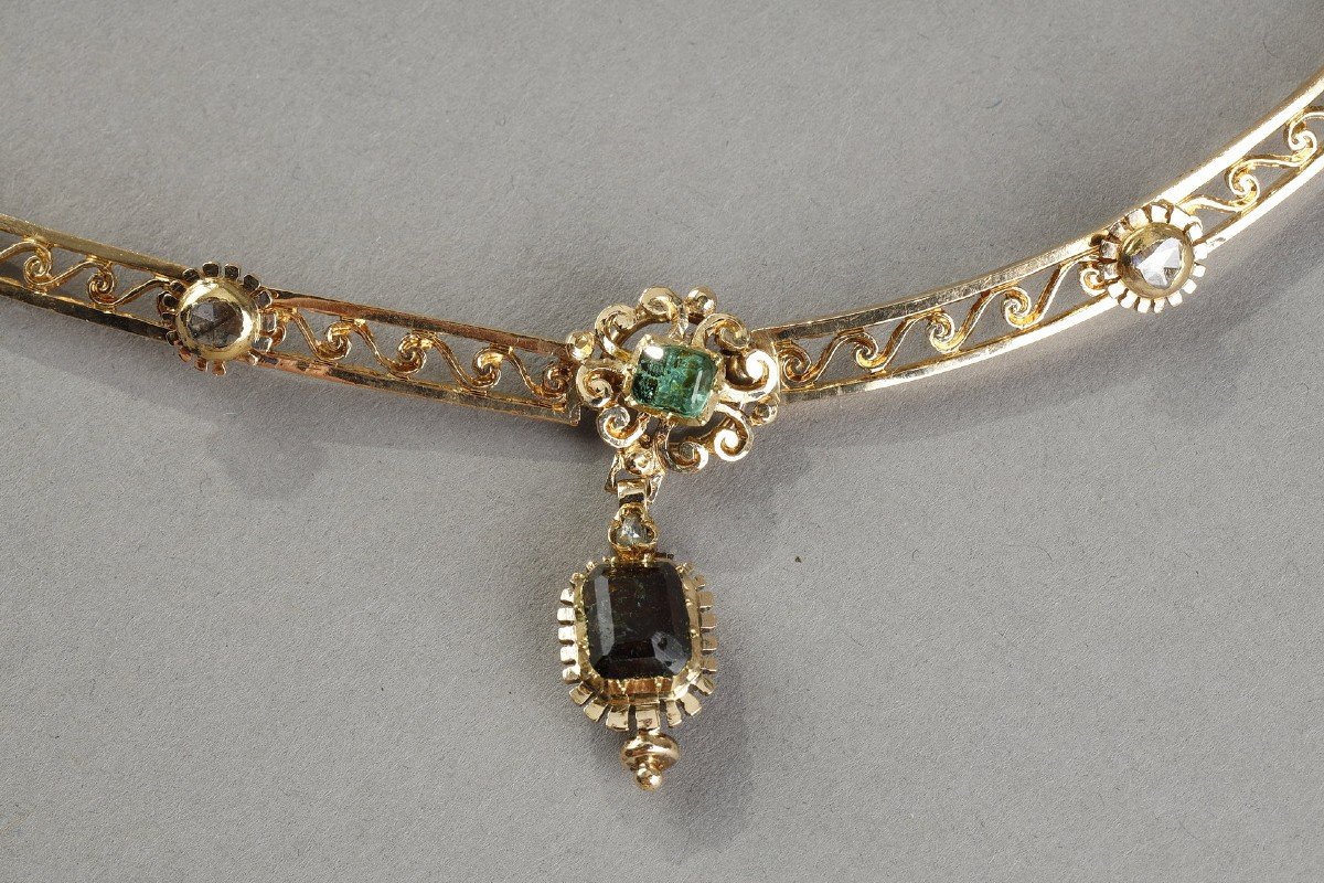 Necklace In Articulated Gold And Precious Stones From The 19th Century-photo-3