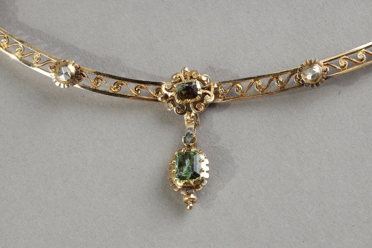 Necklace In Articulated Gold And Precious Stones From The 19th Century-photo-4