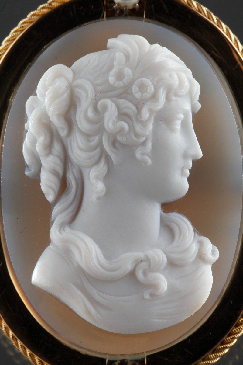 Gold Brooch-pendant, Cameo On Agate, Second Part Of The 19th Century-photo-2