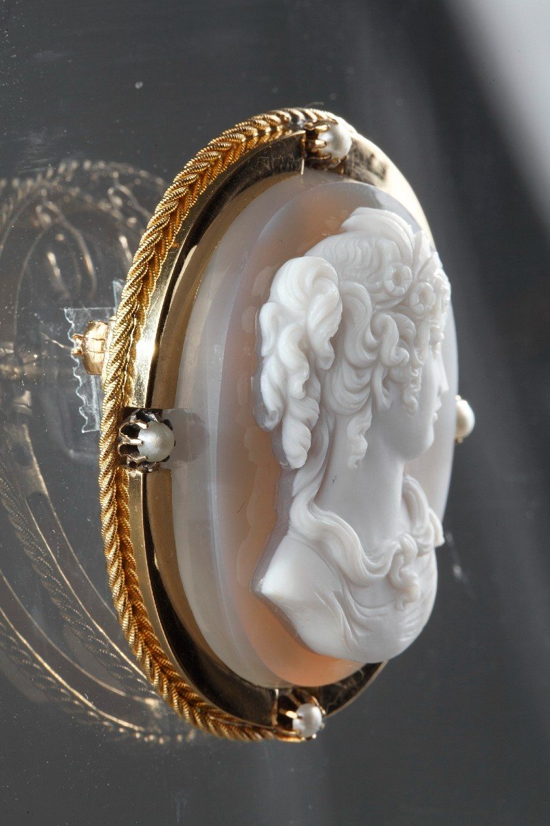 Gold Brooch-pendant, Cameo On Agate, Second Part Of The 19th Century-photo-2