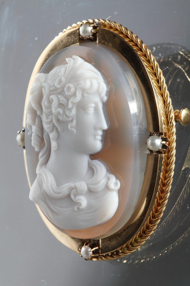 Gold Brooch-pendant, Cameo On Agate, Second Part Of The 19th Century-photo-3