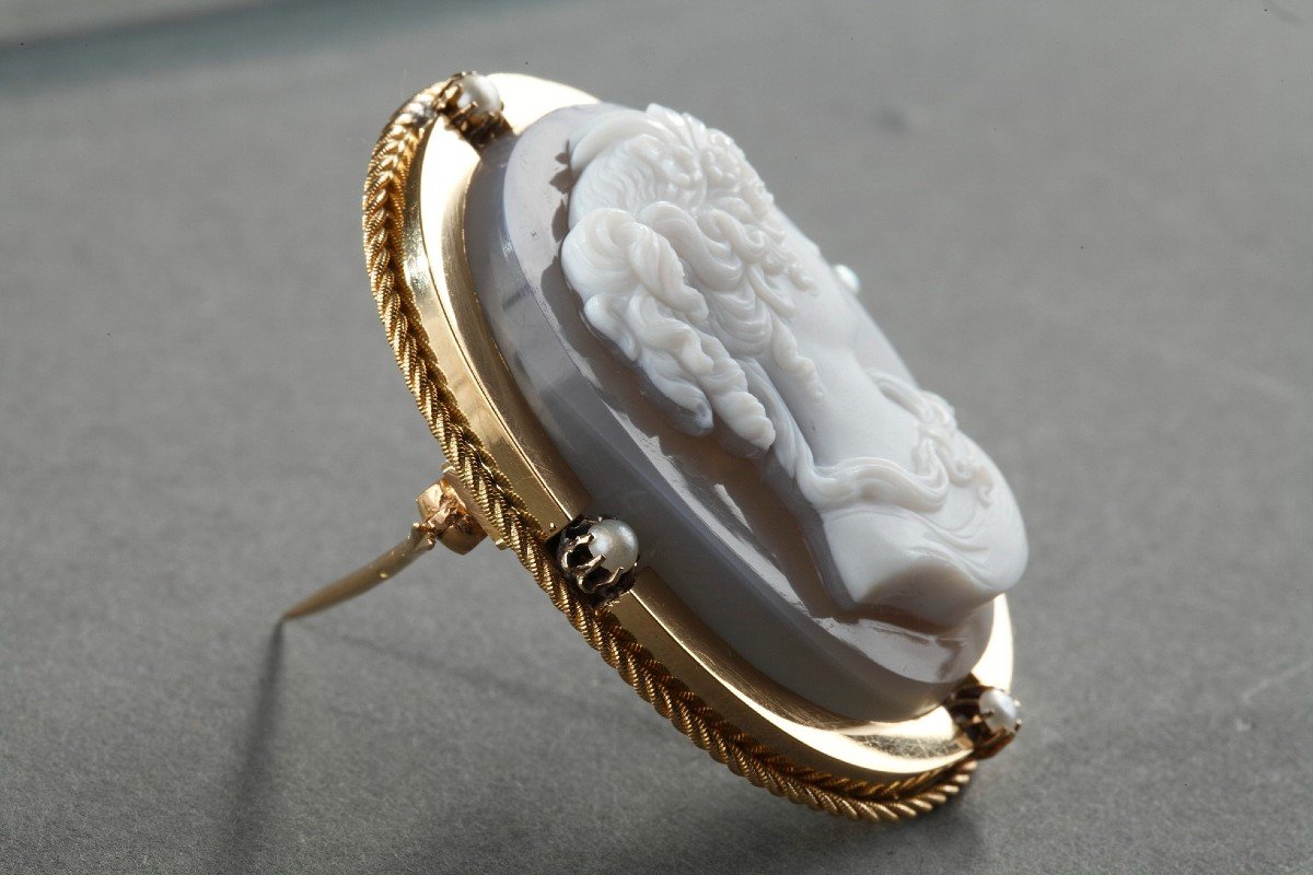 Gold Brooch-pendant, Cameo On Agate, Second Part Of The 19th Century-photo-5