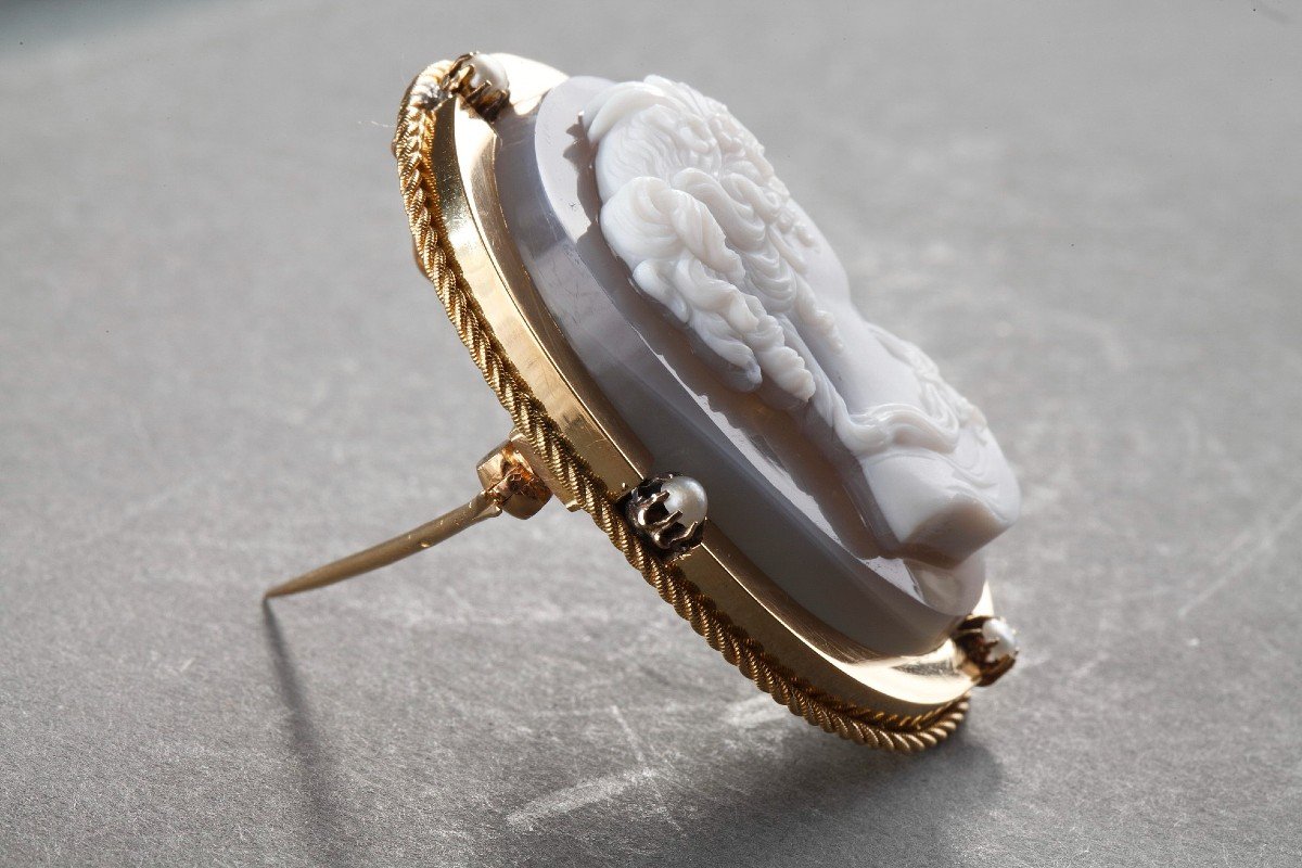Gold Brooch-pendant, Cameo On Agate, Second Part Of The 19th Century-photo-6