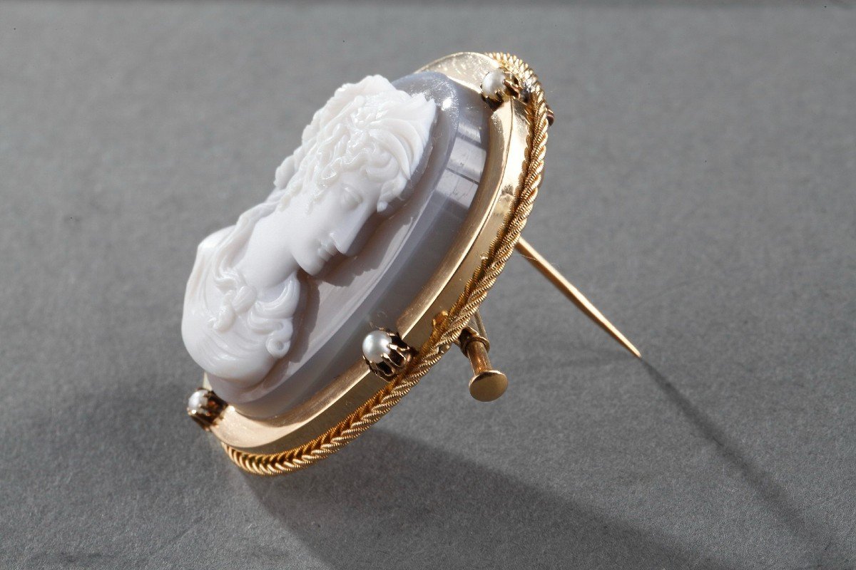 Gold Brooch-pendant, Cameo On Agate, Second Part Of The 19th Century-photo-7