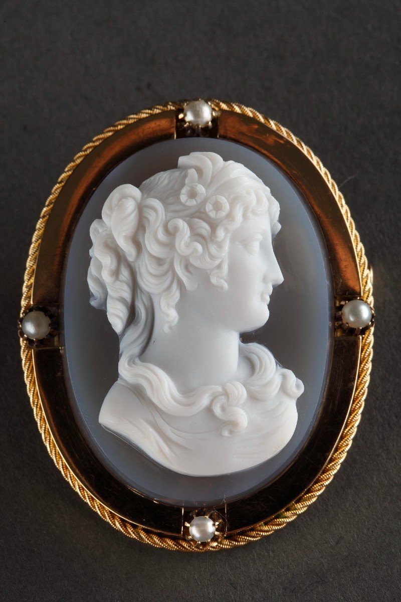 Gold Brooch-pendant, Cameo On Agate, Second Part Of The 19th Century