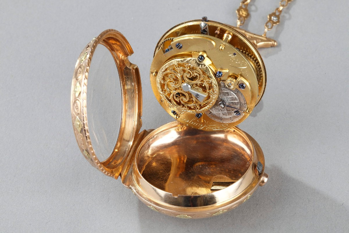 Chatelaine Et Montre En Or, Travail Français d'époque Louis XVI-photo-3