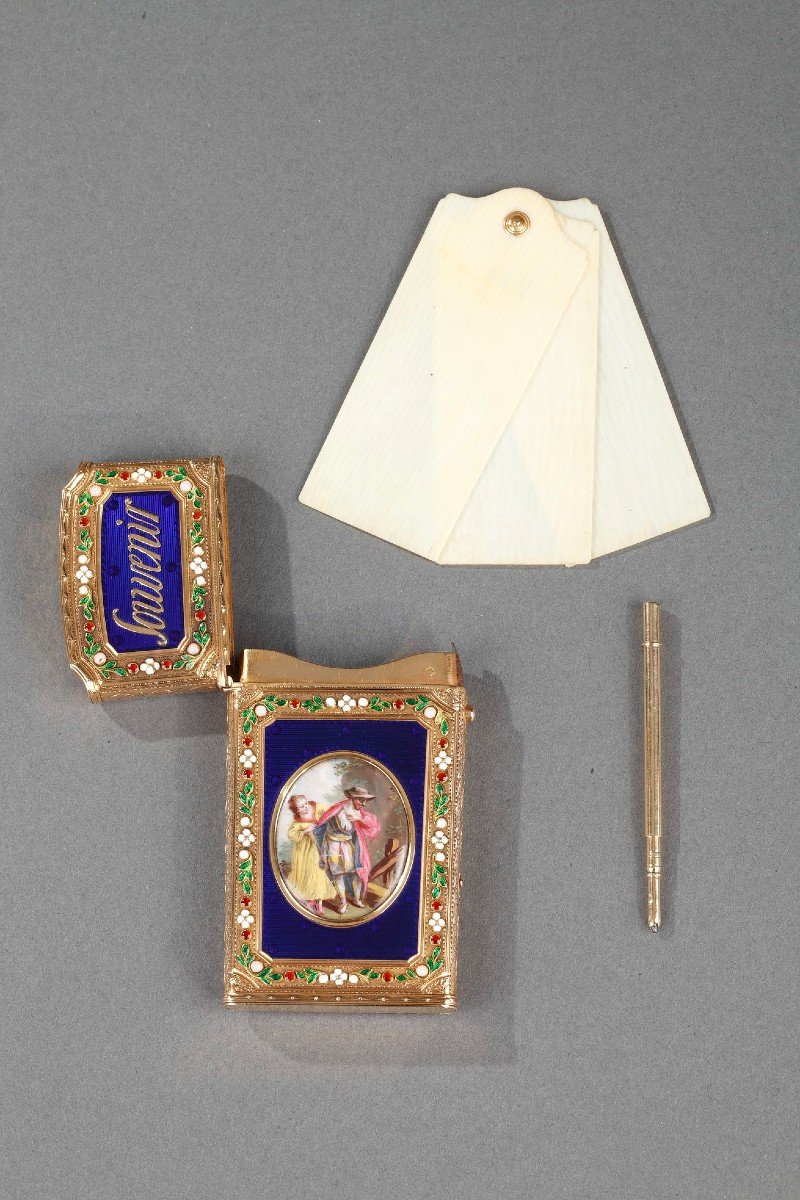 Etui à Tablette, Dit Carnet De Bal En Or Et émail. Travail De La Fin Du XVIIIème Siècle-photo-6