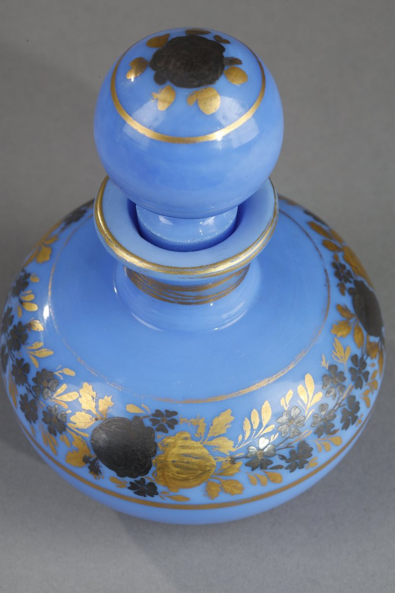 Deux Flacons En Opaline Bleue, époque Restauration. -photo-2