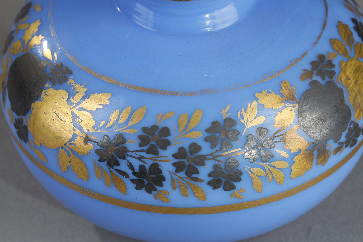 Deux Flacons En Opaline Bleue, époque Restauration. -photo-4