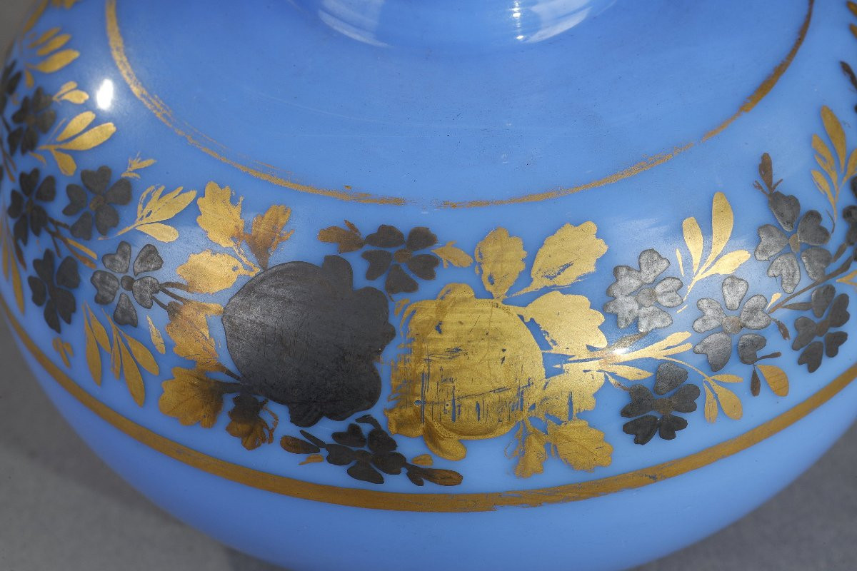 Deux Flacons En Opaline Bleue, époque Restauration. -photo-5