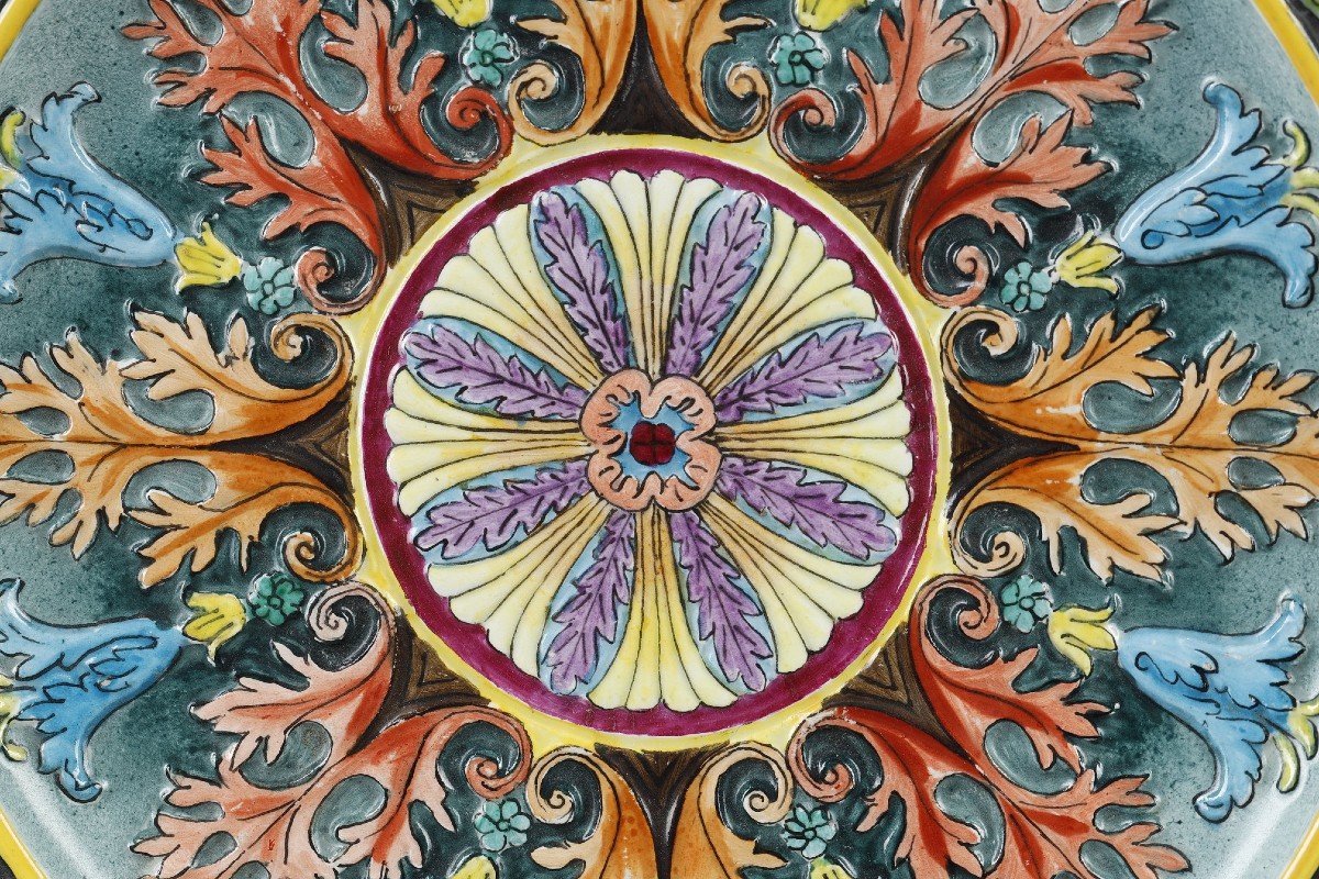 Longwy Plate Swan Decor, Dated 1877-photo-2