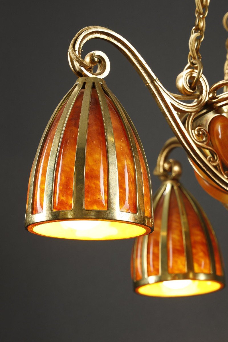 Daum And Majorelle Marble Glass Chandelier, 1900-photo-1