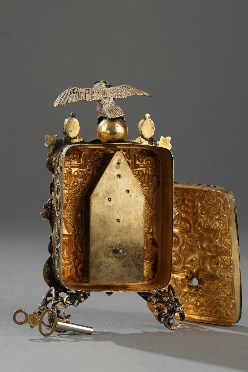 Pendule En Argent, émail, Pierres Fines, Vienne, XIXème Siècle. -photo-6