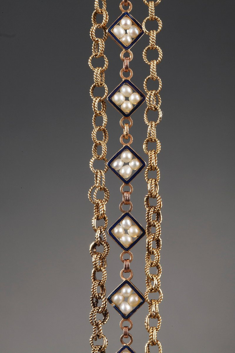 Chatelaine With Amphora In Gold, Enamel And Pearls, 19th Century-photo-7