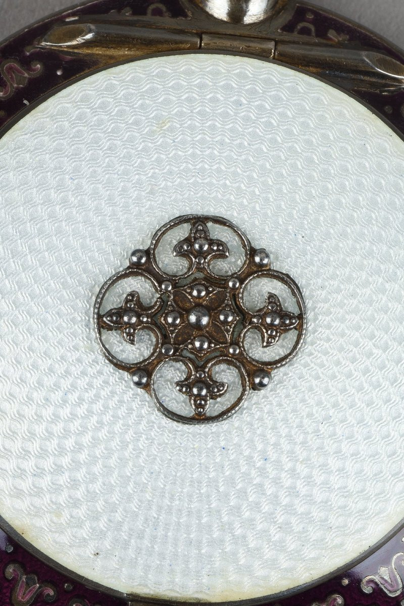 An English Silver And Enamel Powder Compact And Bottle-photo-3