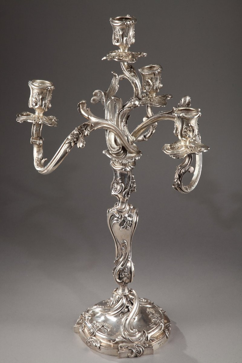 Pair Of Silver Candelabras By The Silversmith Boin Taburet-photo-2
