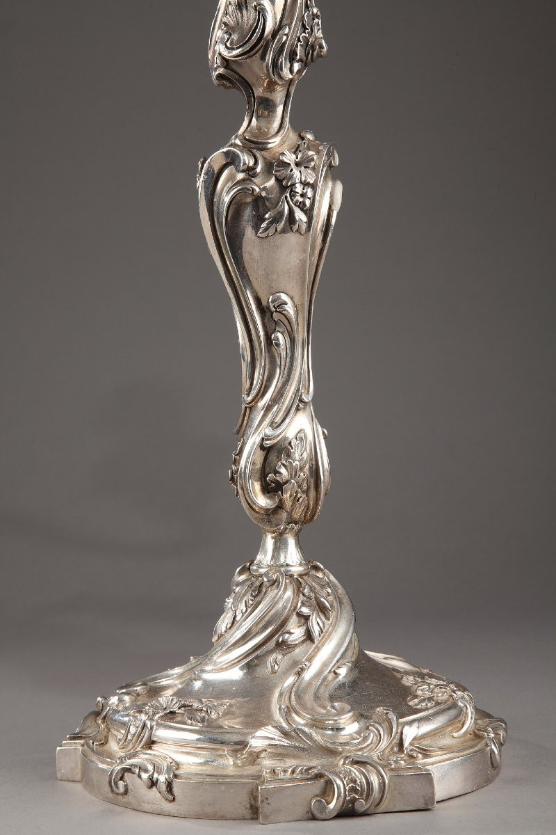 Pair Of Silver Candelabras By The Silversmith Boin Taburet-photo-1