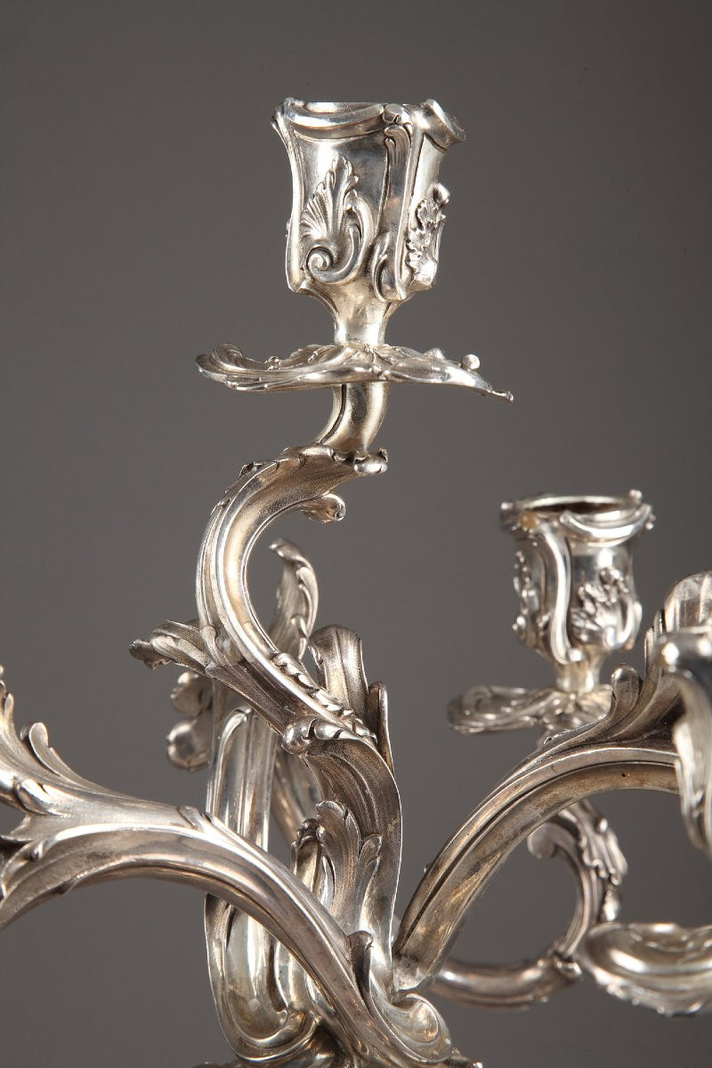 Pair Of Silver Candelabras By The Silversmith Boin Taburet-photo-4
