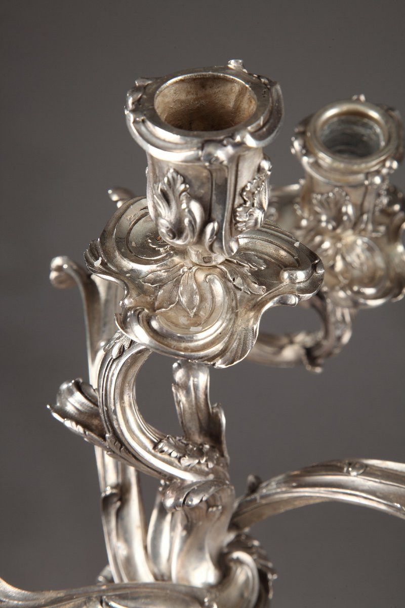 Pair Of Silver Candelabras By The Silversmith Boin Taburet-photo-5