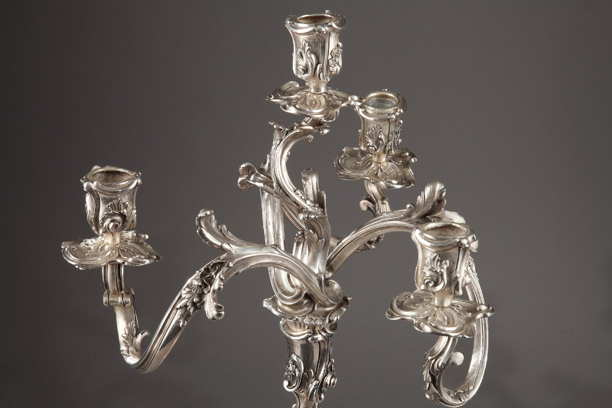 Pair Of Silver Candelabras By The Silversmith Boin Taburet-photo-6
