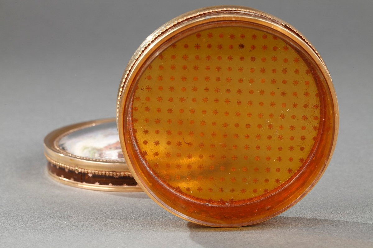 Boite en écaille et or, miniature scène flamande, du XVIII siècle-photo-5