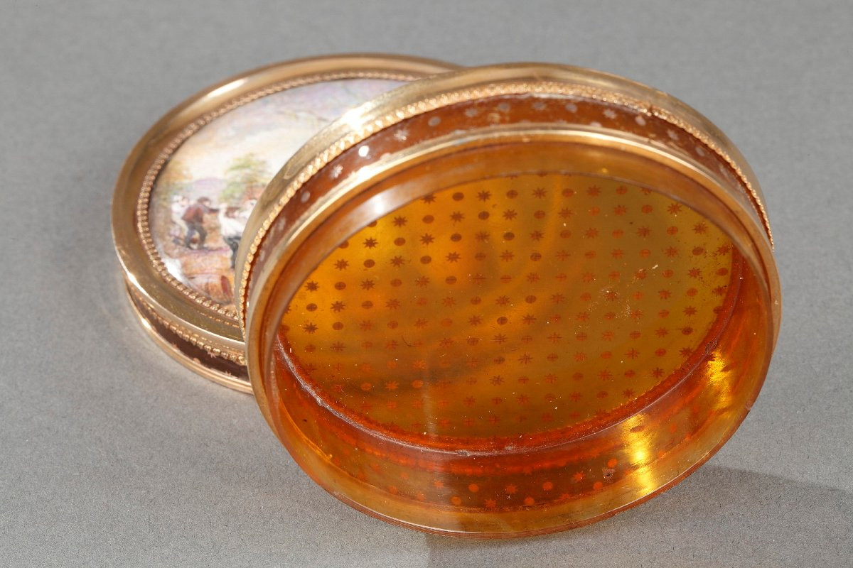 Boite en écaille et or, miniature scène flamande, du XVIII siècle-photo-6