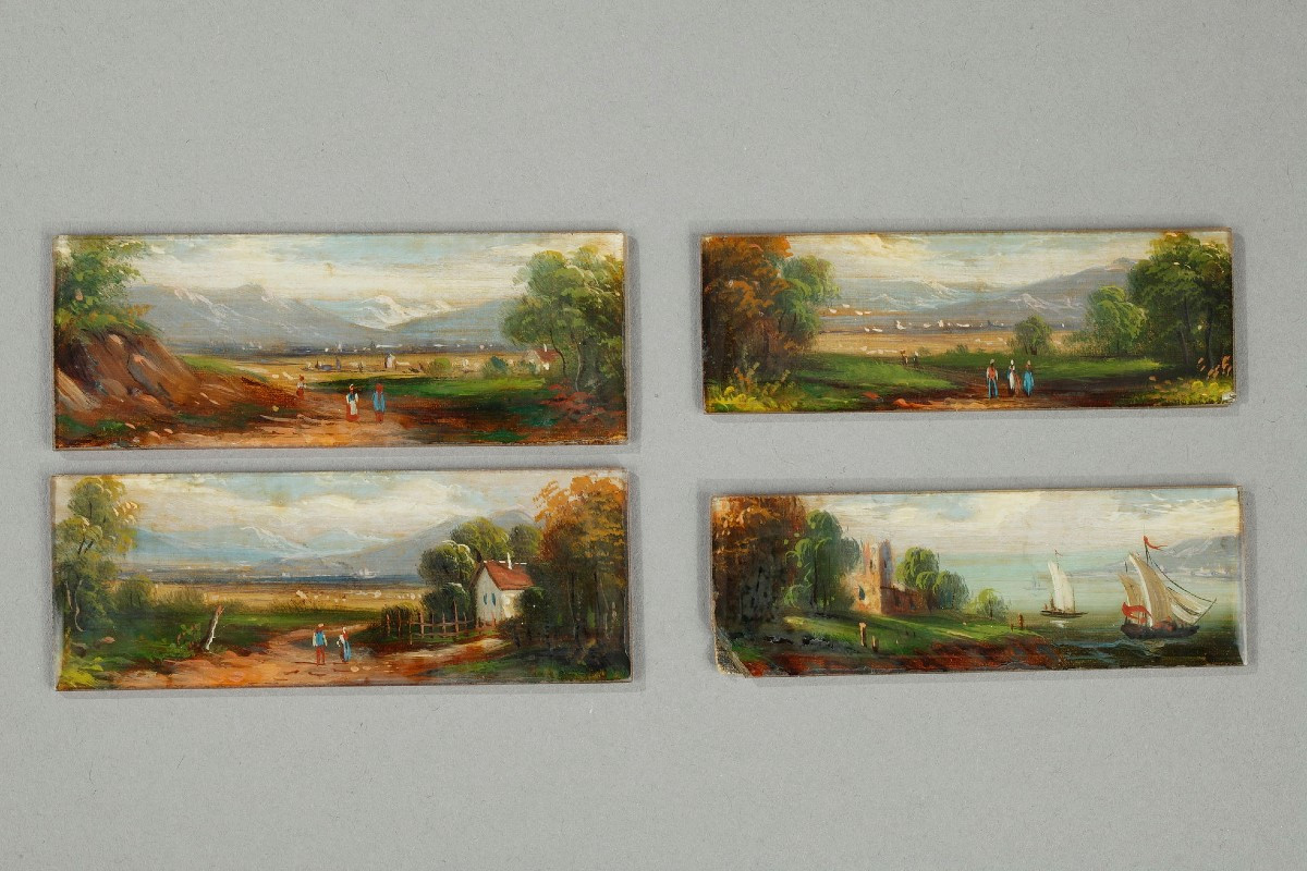 Fixés sous verre du début du XIXème siècle scène de paysage