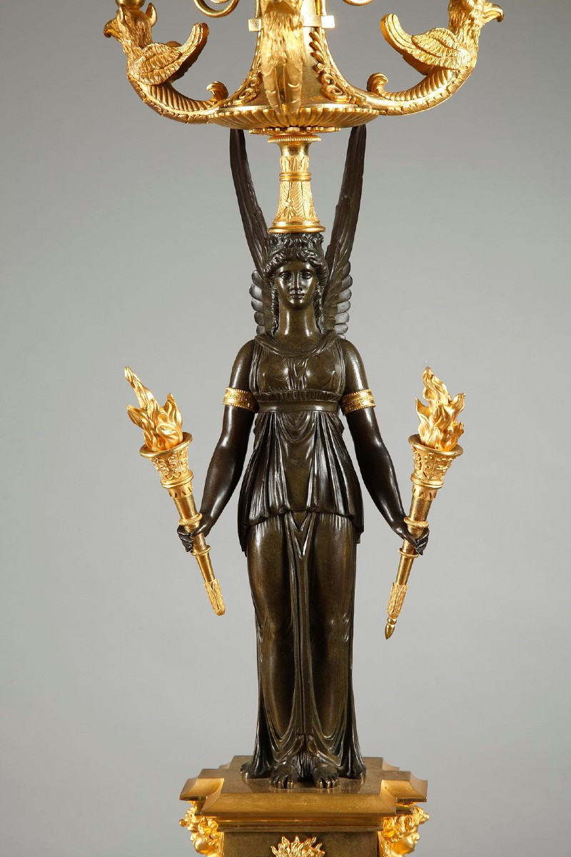 Pair Of Empire Period Candelabra With Peacocks And Winged Women -photo-3