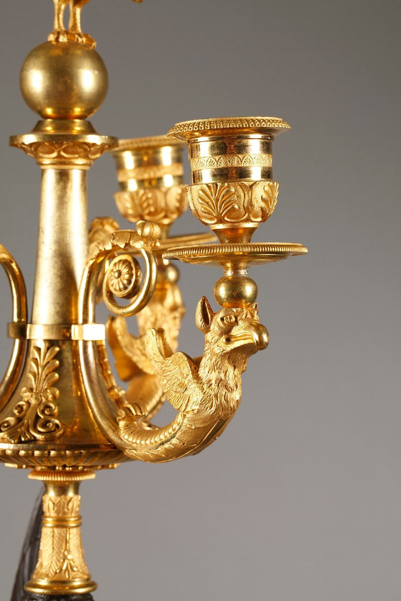 Pair Of Empire Period Candelabra With Peacocks And Winged Women -photo-3