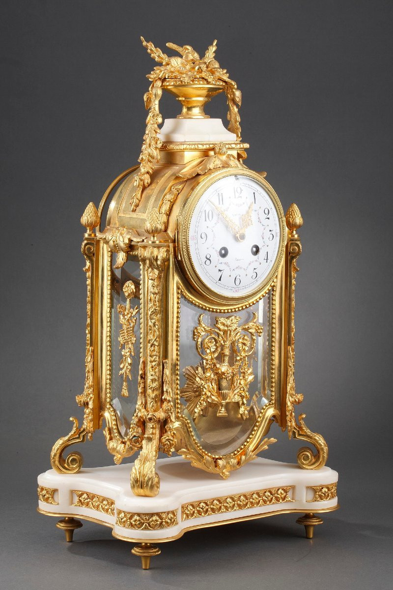Cage Clock In Crystal, Gilt Bronze And Marble, Napoleon III-photo-2