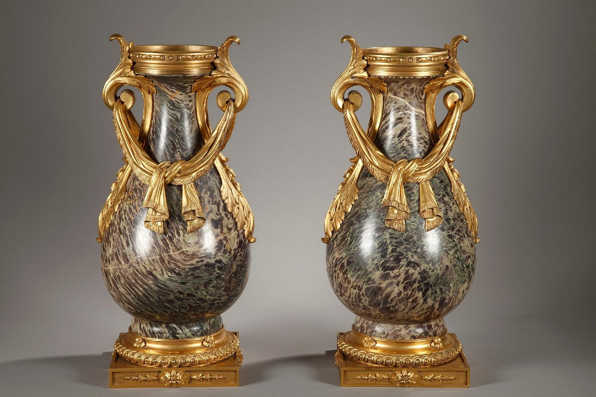 Pair Of Louis XVI Style Russian Jasper Urns