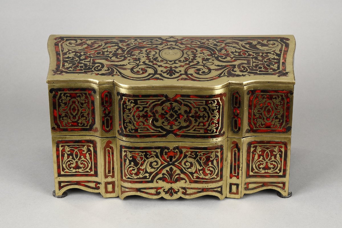 Boulle-style Box And Three Porcelain Containers, Napoleon III-photo-2