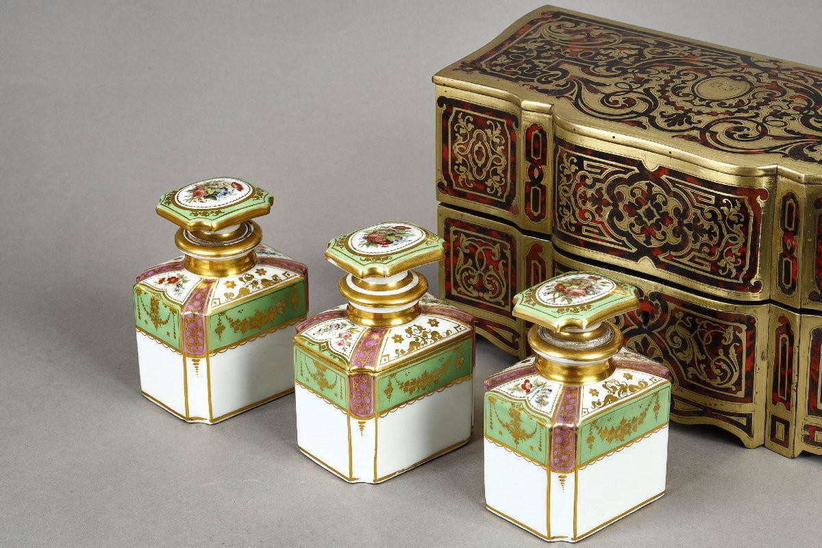 Boulle-style Box And Three Porcelain Containers, Napoleon III-photo-2