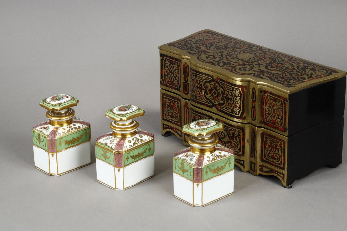 Boulle-style Box And Three Porcelain Containers, Napoleon III-photo-4