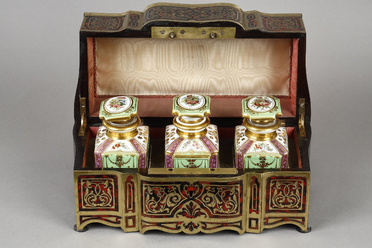 Boulle-style Box And Three Porcelain Containers, Napoleon III