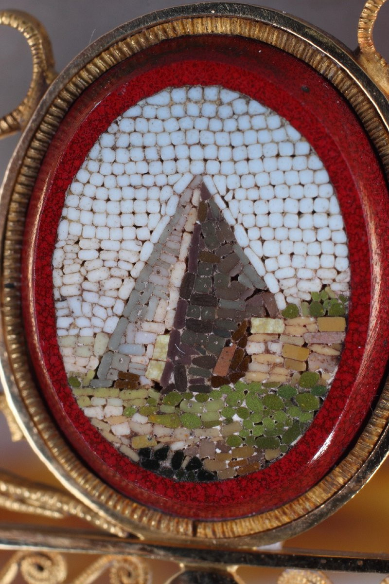 14-carat Gold Tiara Comb Set With Seven Oval Micomosaic Medallions. This Tiara Comb-photo-4