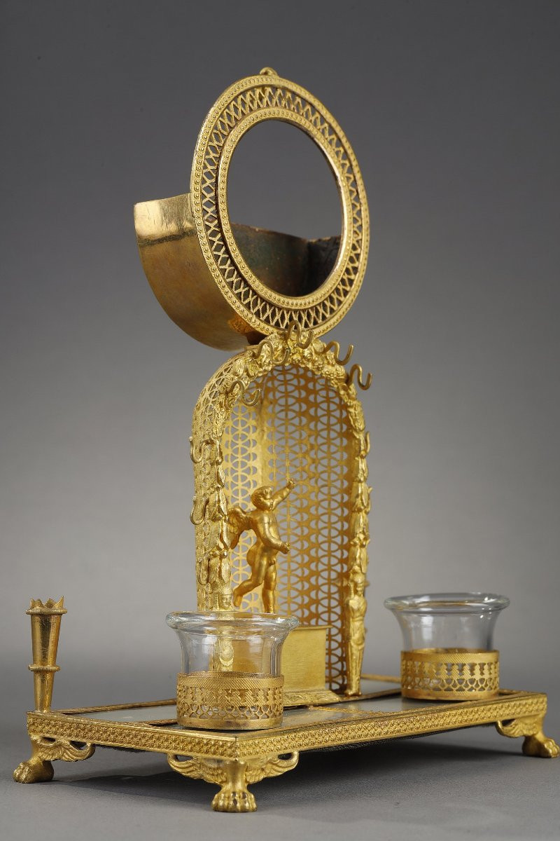 Porte montre et encrier en nacre et bronze doré d'époque Charles X-photo-3