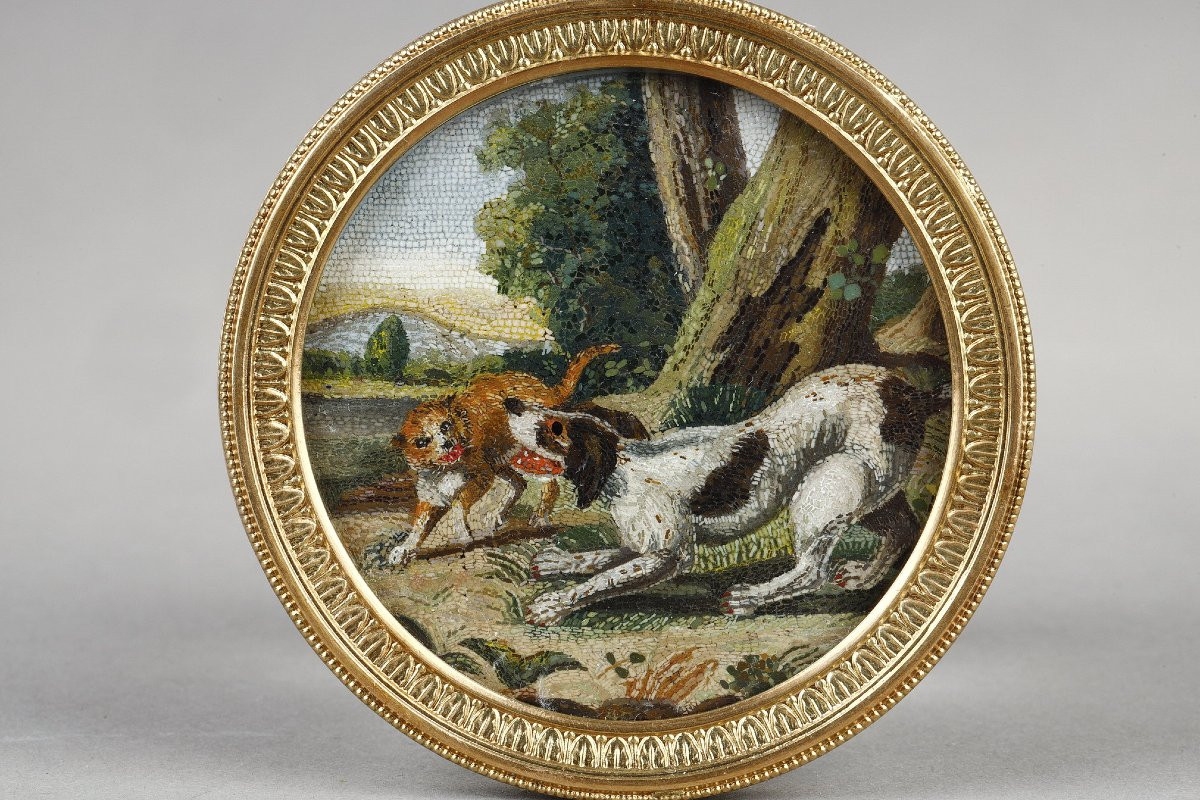 Une micromosaique chien et chat, Italie début du XIXe siècle-photo-2