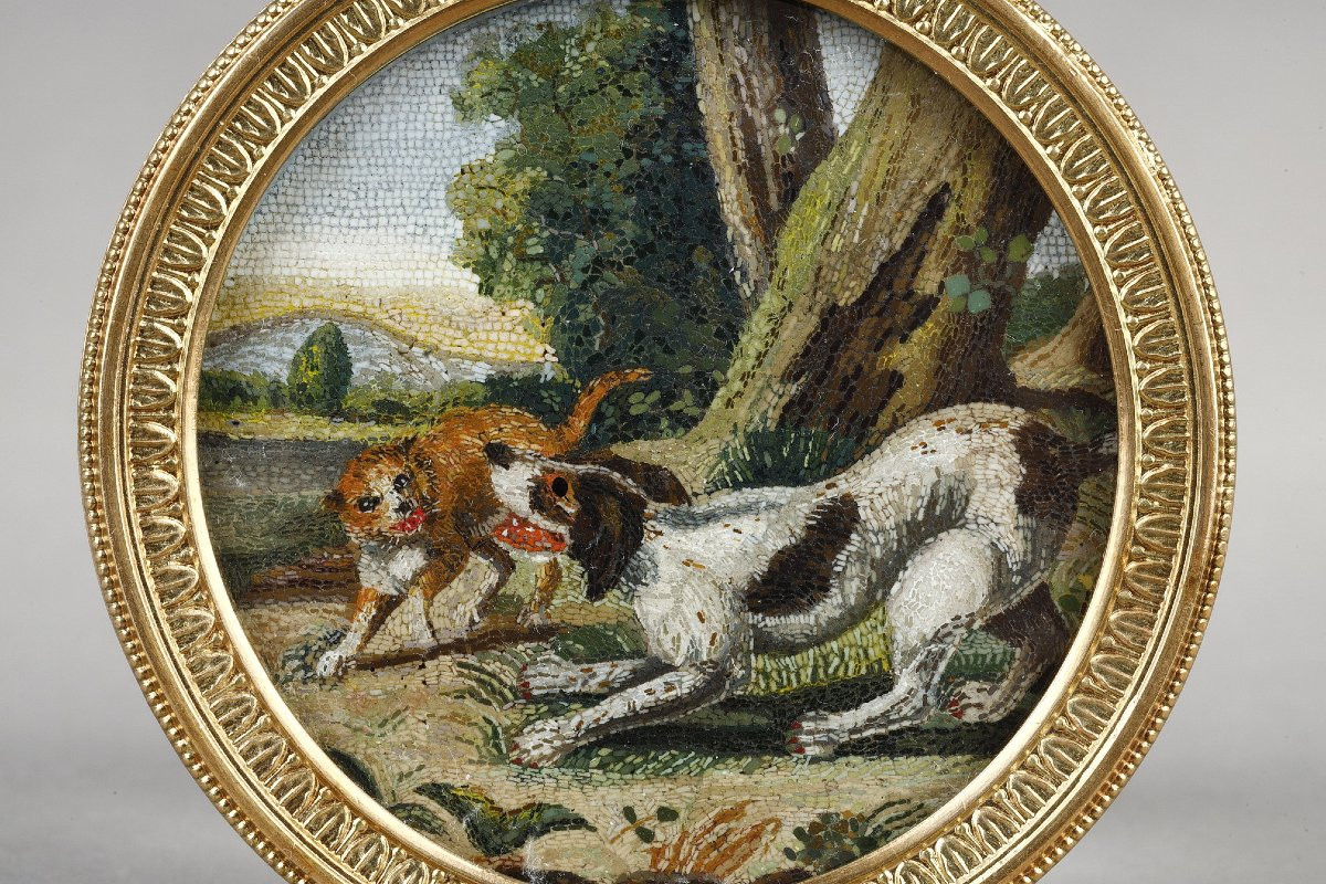 Une micromosaique chien et chat, Italie début du XIXe siècle-photo-3