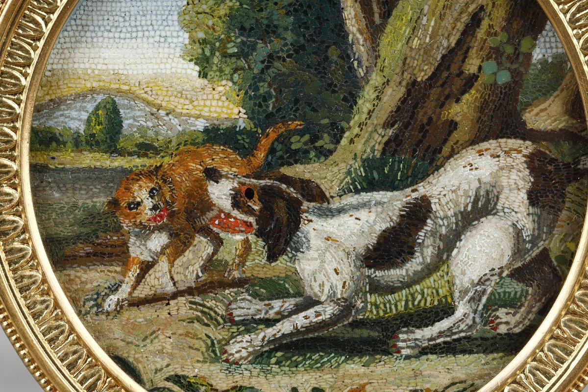 Une micromosaique chien et chat, Italie début du XIXe siècle-photo-4