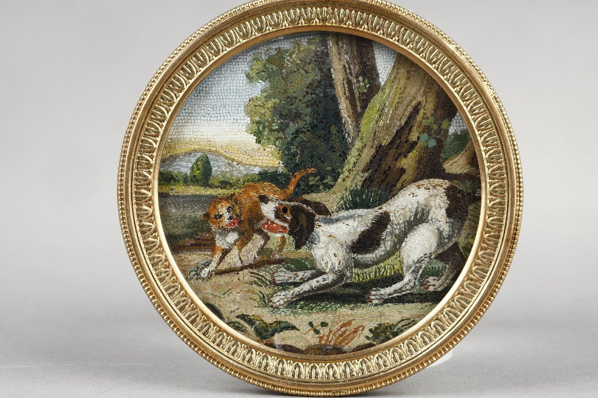 Une micromosaique chien et chat, Italie début du XIXe siècle-photo-1
