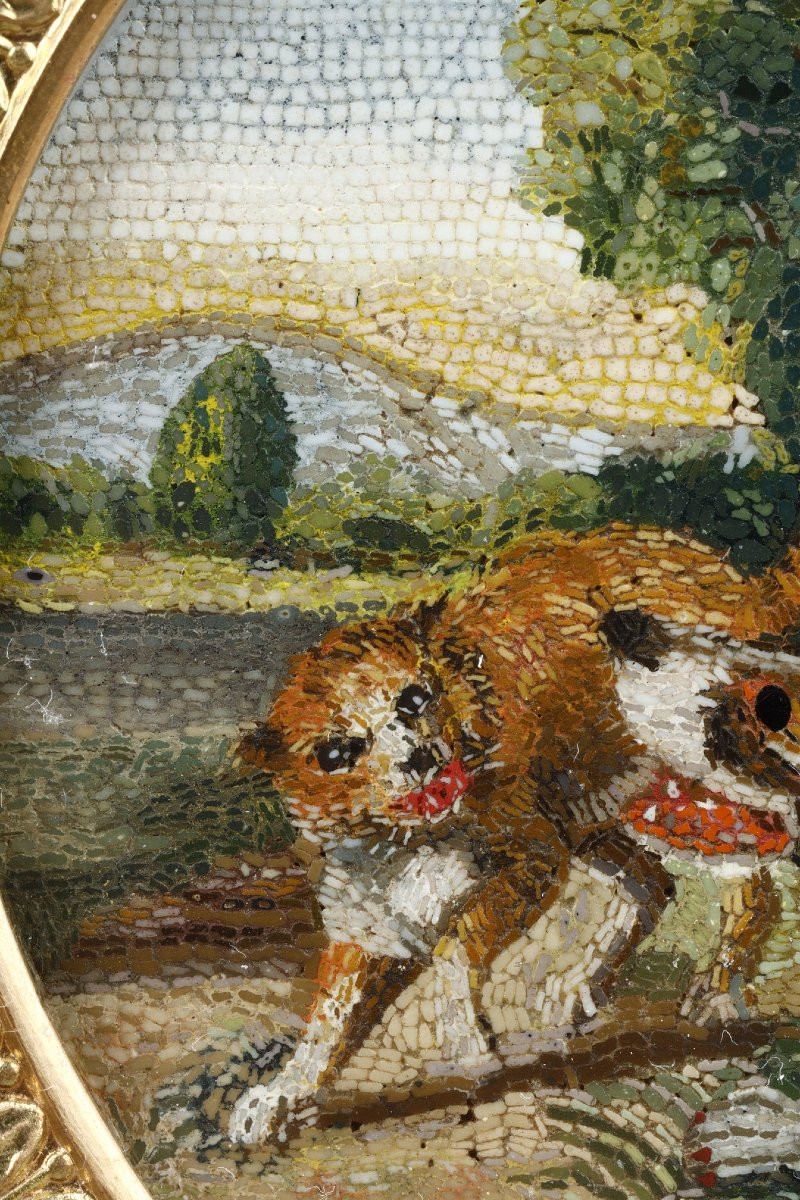 Une micromosaique chien et chat, Italie début du XIXe siècle-photo-6