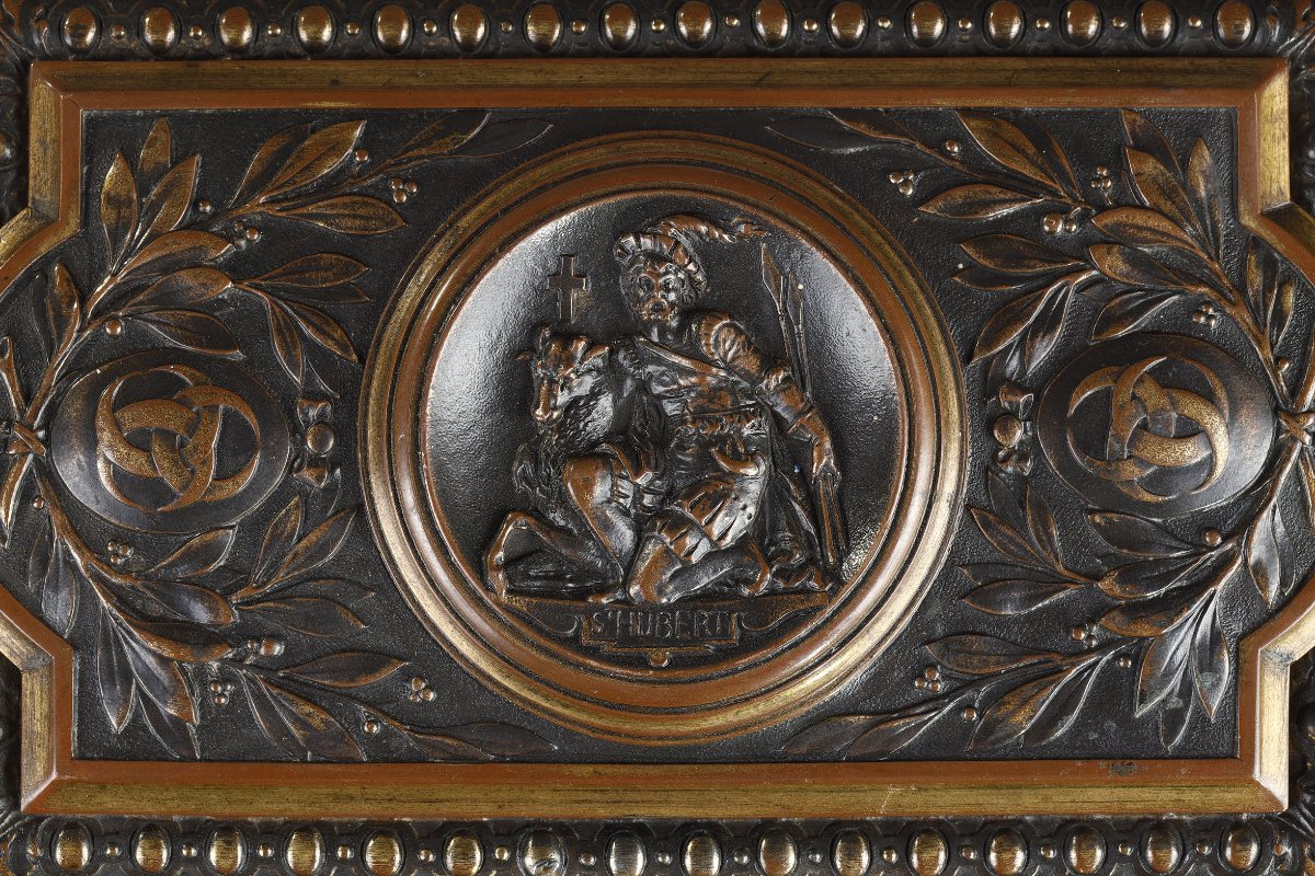 Coffret en bronze patiné et bronze doré à décor cynégétique, Napoléon III-photo-5