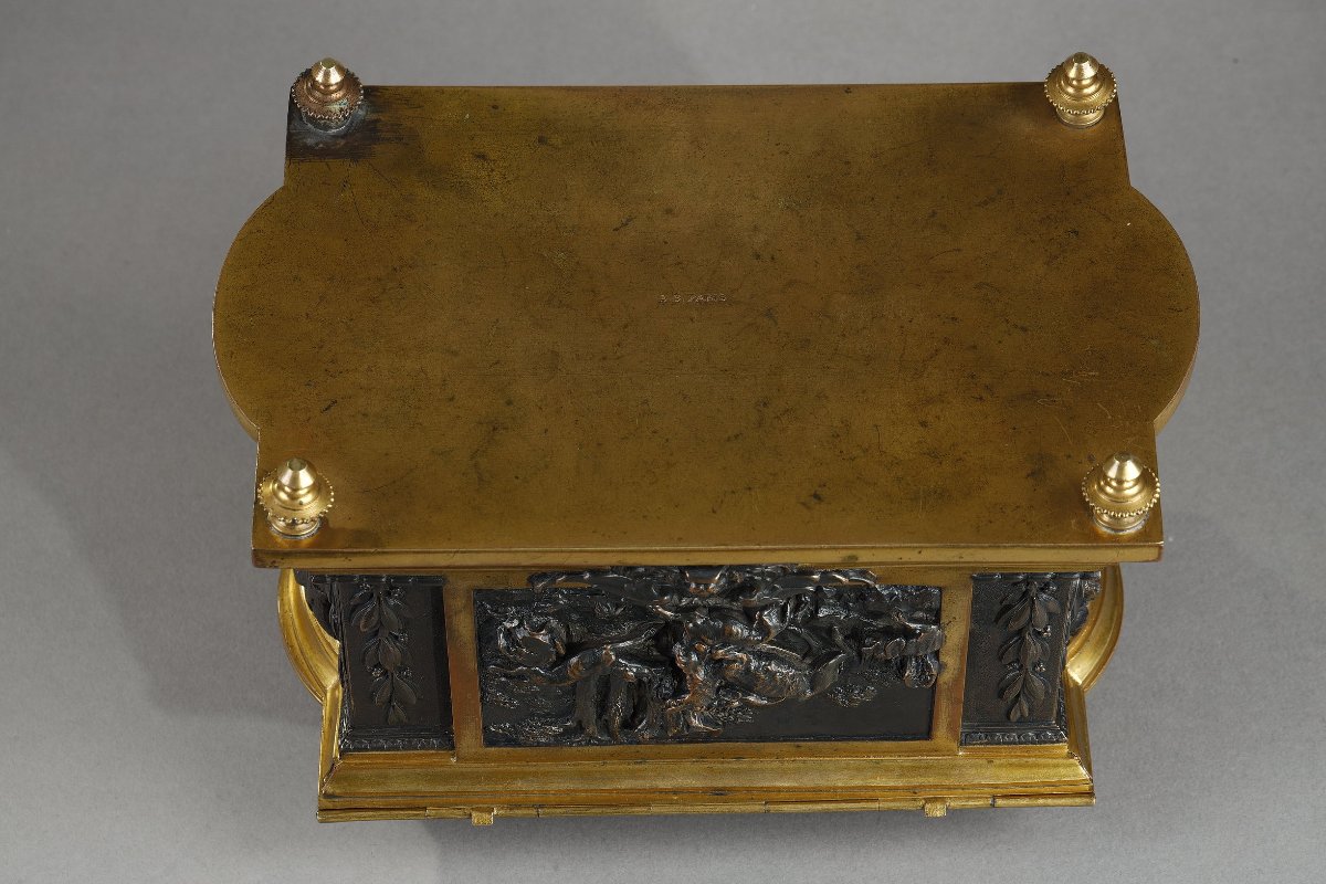 Coffret en bronze patiné et bronze doré à décor cynégétique, Napoléon III-photo-8