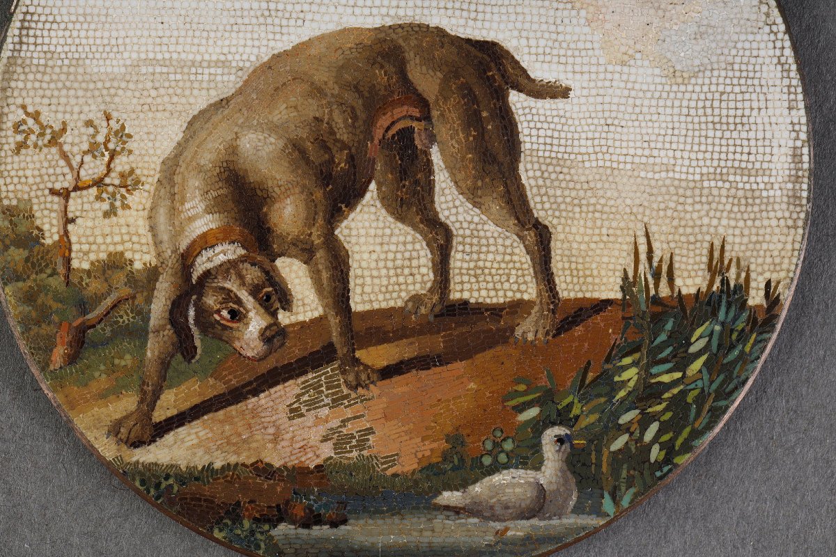 A Micromosaic Depicting A Dog And A Duck, Based On A Work By Gioacchino Barberi-photo-2